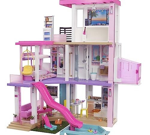 Barbie Maison de Rêve Pour Poupées Avec 3 Niveaux, Avec Lumières Et Sons, Plus De 75 Accessoires Inclus, 109 cm De Haut, Jouet pour Enfant de 3 ans et Plus, GRG93