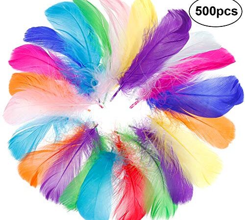 faburo 500pcs Plumes Colorées, Naturel Multicolore Plume Décoration pour DIY Arts Crafts, Costume, Chapeaux, Attrape-rêves Masques de décoration, Mariage, fête d'anniversaire d'enfant