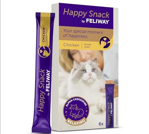 Happy Snack by FELIWAY - Boîte de 6 Sticks. Relaxez Votre Chat Autour d'un Moment de complicité Présenté sous Forme de friandise onctueuse.