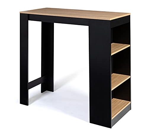 IDMarket - Table de Bar Barth 2 à 4 Personnes Bois Noir et Plateau façon hêtre