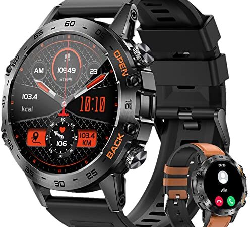 LEMFO Montre Connectée Homme,120+ Modes Sportifs ,1.39" HD 360 * 360 Smartwatch avec Appels Bluetooth, avec Moniteur Fréquence/SPO2,Cardiaque Tensiomètre,pour Android iOS(2 Bracelets)