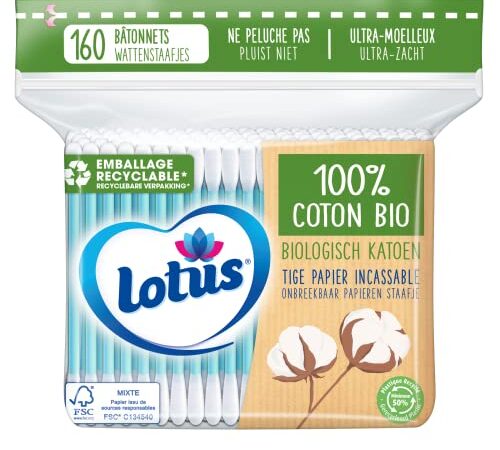 Lotus Coton-Tiges en Papier et Coton Bio - Sachet 160 Bâtonnets