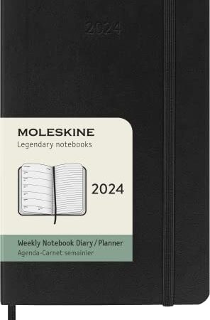 Moleskine Agenda Hebdomadaire avec Espace pour des Notes12 Mois 2024, Agenda 2024, Format Pocket 9x14, Couverture Souple et Fermeture Elastique, Couleur Noir