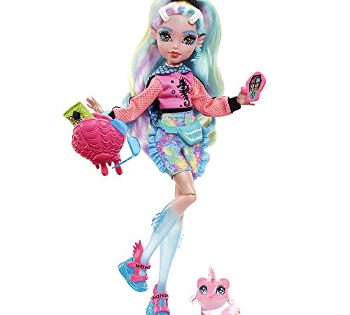 Monster High Poupée Lagoona Blue Avec Accessoires Et Piranha De Compagnie, Poupée Mode Articulée, Cheveux Multicolores, Jouet Enfant, Dès 3 Ans, HHK55, Multicolour, Taille unique