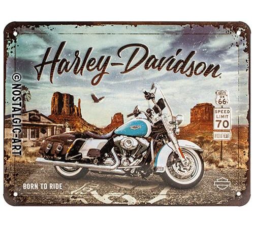 Nostalgic-Art Plaque Vintage, Harley-Davidson – Route 66 Road King – Idée de Cadeau pour Fans de Moto, en métal, Déco Design Retro, 15 x 20 cm