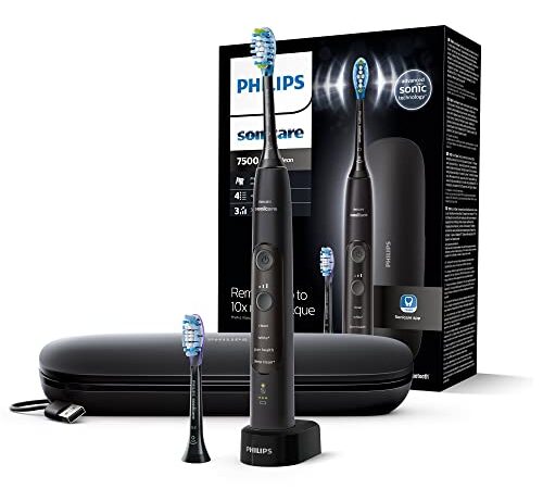 Philips Sonicare ExpertClean 7500 - brosse à dents électrique avec 1 G3 Premium Gum Care et 1 tête de brosse C3 Premium Plaque Defense, coffret de voyage, couleur noir (modèle HX9631/16)