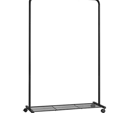 SONGMICS Portant à Vêtements en Métal, Porte-vêtements, Porte-manteau Longueur 91 cm, avec Étagère de Rangement et Roulettes, 2 Freins, Capacité de Charge de la Tringle 40 kg, Noir HSR25BK