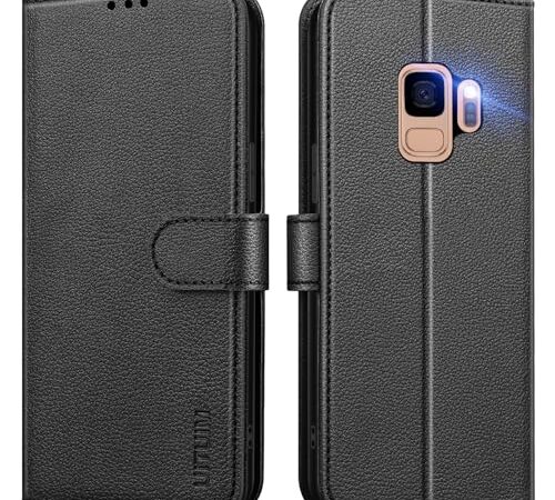 UITUIM Coque pour Samsung Galaxy S9, Coque Etui Portefeuille Cuir avec Rabat Porte Carte Clapet Magnétique Flip Case Étui Silicone Cover Housse Coque de Protection Etui pour Samsung Galaxy S9,Noir