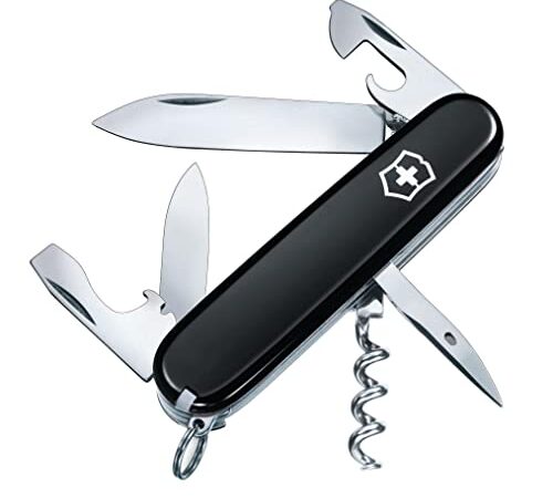 Victorinox Spartan Couteau de Poche Suisse, Léger, Multitool, 12 Fonctions, Lame, Ouvre Boite, Tire Bouchon, Noir