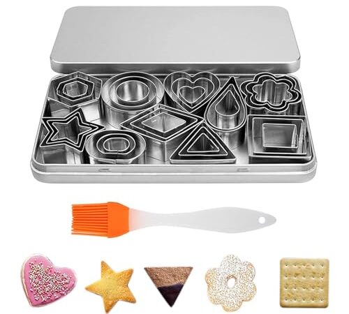 Violotoris Lot de 30 Emporte Piece Patisserie, Ensemble D'emporte-Pièces en Acier Inoxydable, avec Boîte en Fer pour Décoration de Gâteau Fondant Biscuit Cookie Pâtisserie (Diverses Formes)