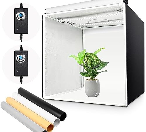 Yorbay Studio Photo 60x60x60cm Tente Portable Pliable avec 2 LED Bandes Lumière du Jour 5500k - 4 Fonds (Blanc Chaud/Noir/Blanc Pur/Gris) - Tente de Shooting avec Sac de Transport