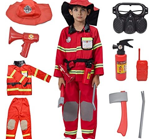 ZUCOS Costume de Pompier pour Enfants - Jeu de rôle - Jouets Pompier Accessoires Pompier Déguisement Carnaval Anniversaire Cadeaux de Noël (4-6 ans)