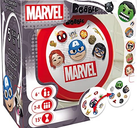 Zygomatic - Dobble Marvel Officiel - Jeu de Société de Rapidité et d'Observation- Jeux de Cartes Familial - d'Enfants à partir de 6 ans - 2 à 8 joueurs - 15 min - Boite Métal Version Française